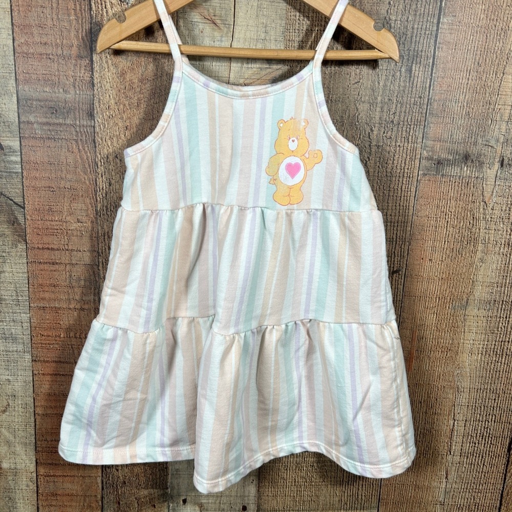 Care Bears Tenderheart Bear Girls Dress 4T Pastel Stripe Tiered Sundress Dress